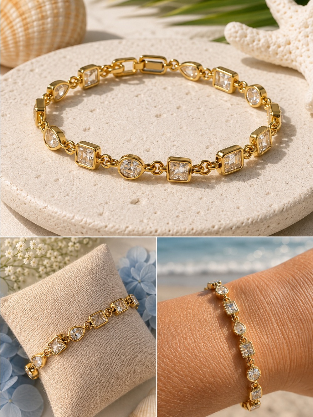 14kt Gold plated, tarnish resistant 5a Cubic Zirconia Link Bracelet - Women